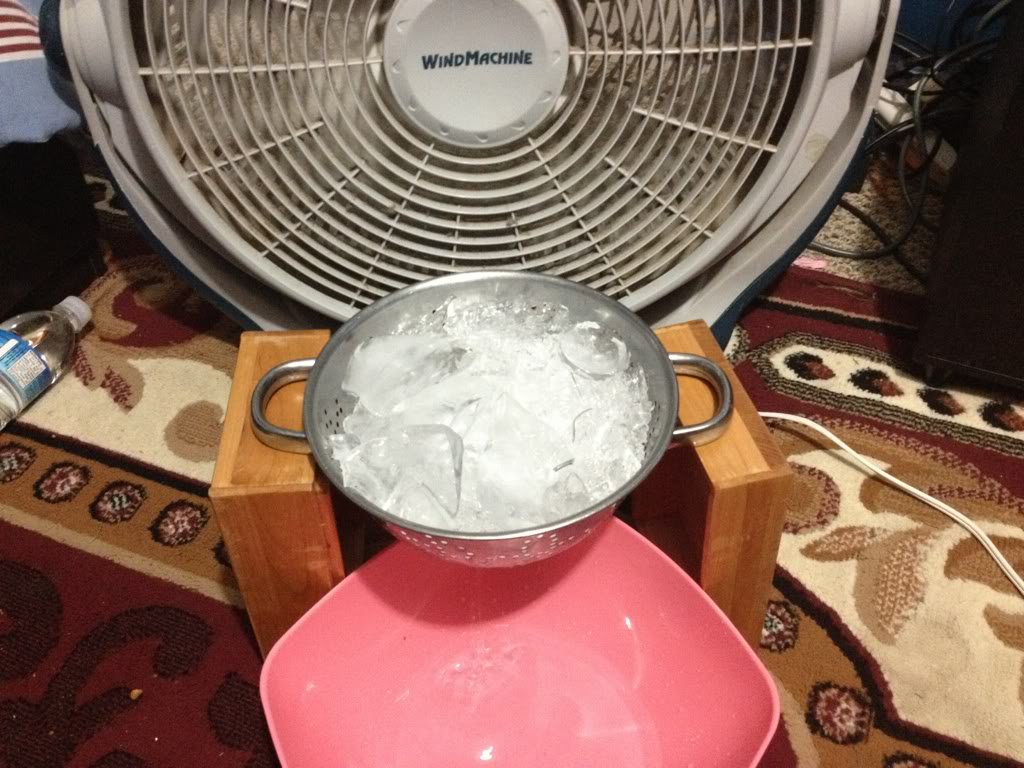 ice cubes behind fan