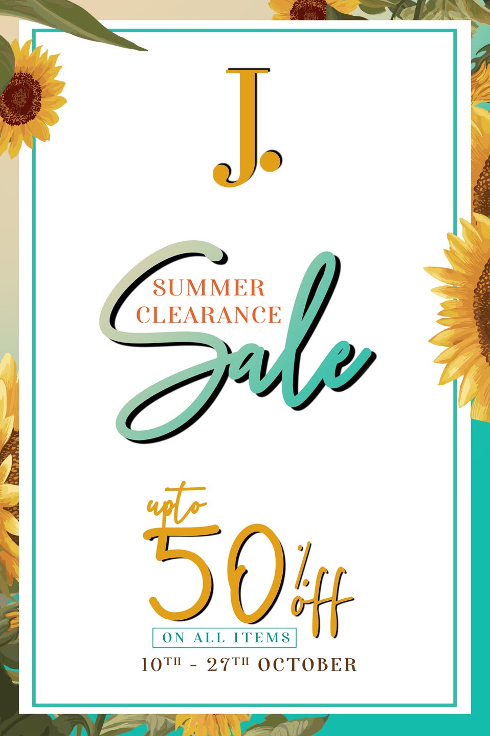 J., Junaid Jamshed Summer Clearance Sale! upto 50% off on all items from  1st Oct 2021