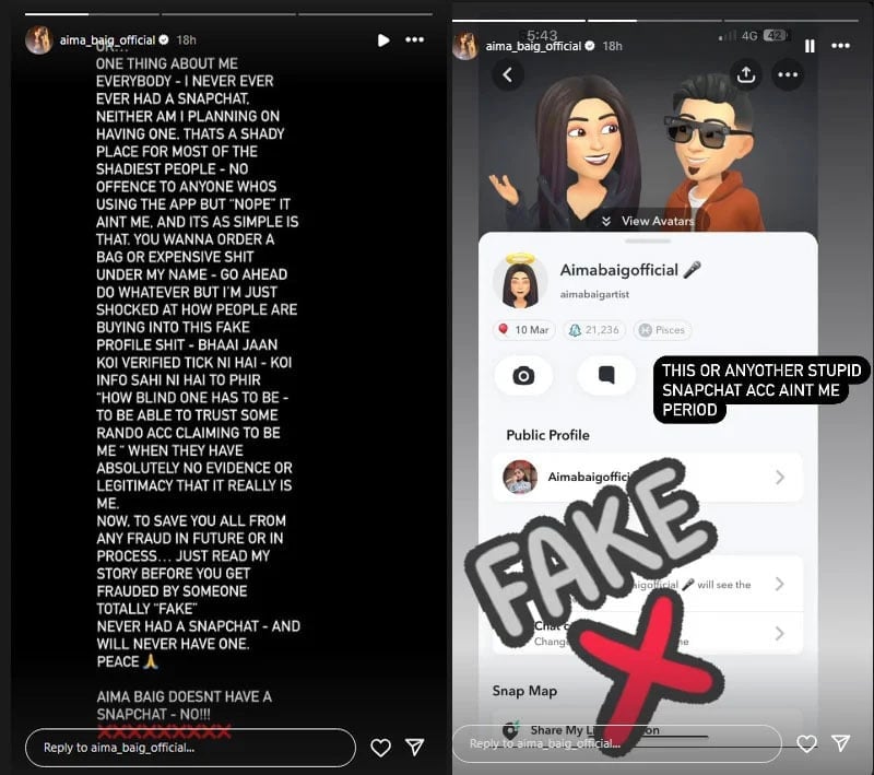 Aima Baig Lashes Out Over A Fake Snapchat Account - Parhlo